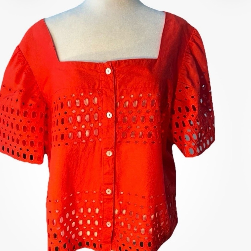 Calypso St. Barth new Cotton Eyelet Button-Up blouse L Square Neck summer boho